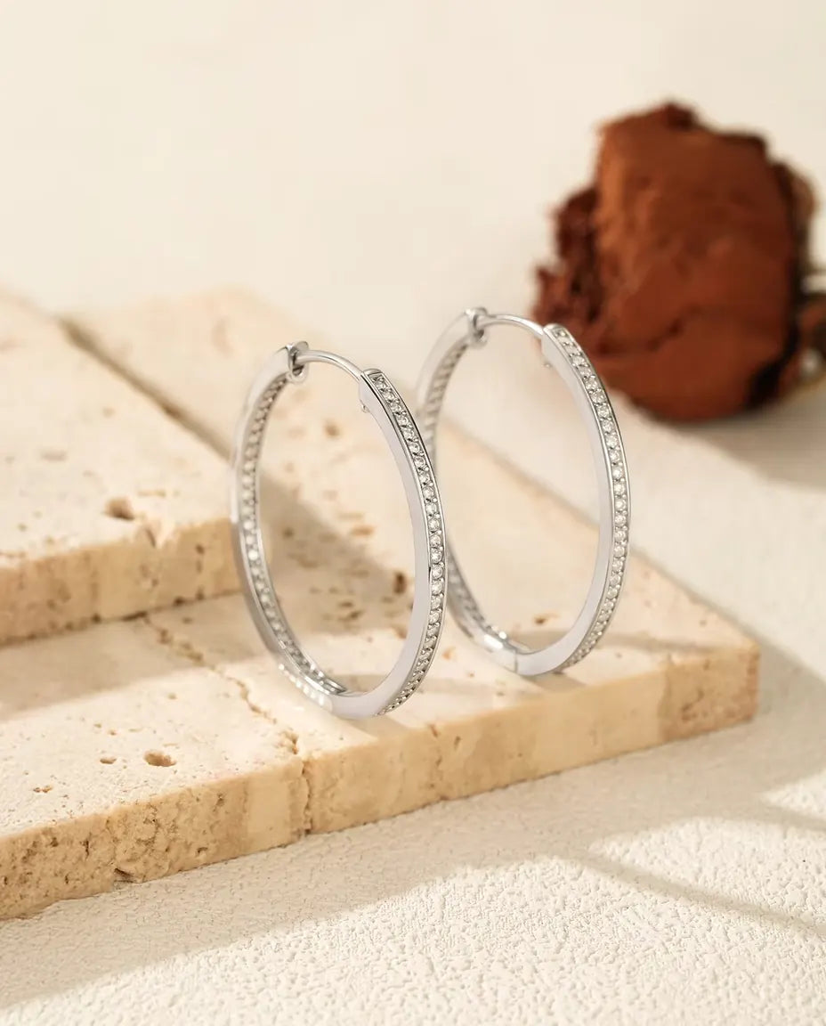 Inside Out Moissanite Hoop Earrings - 32 mm Large Hinged Pave Hoops, 0.88 ct Total D Colour, 925 Sterling Silver