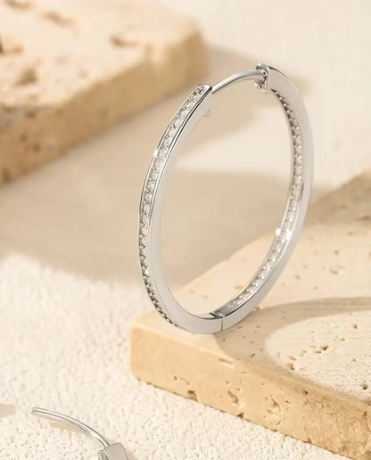 Inside Out Moissanite Hoop Earrings - 32 mm Large Hinged Pave Hoops, 0.88 ct Total D Colour, 925 Sterling Silver
