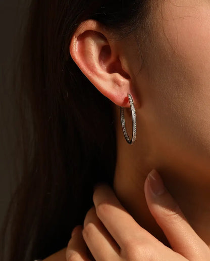 Inside Out Moissanite Hoop Earrings - 32 mm Large Hinged Pave Hoops, 0.88 ct Total D Colour, 925 Sterling Silver