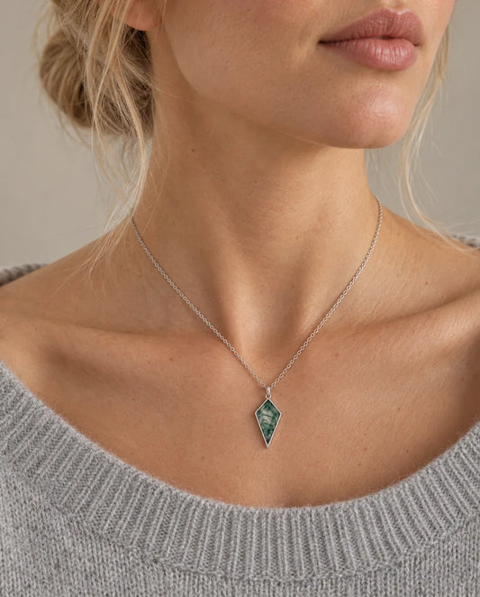 Moss Agate Jewellery Set - worn on a model