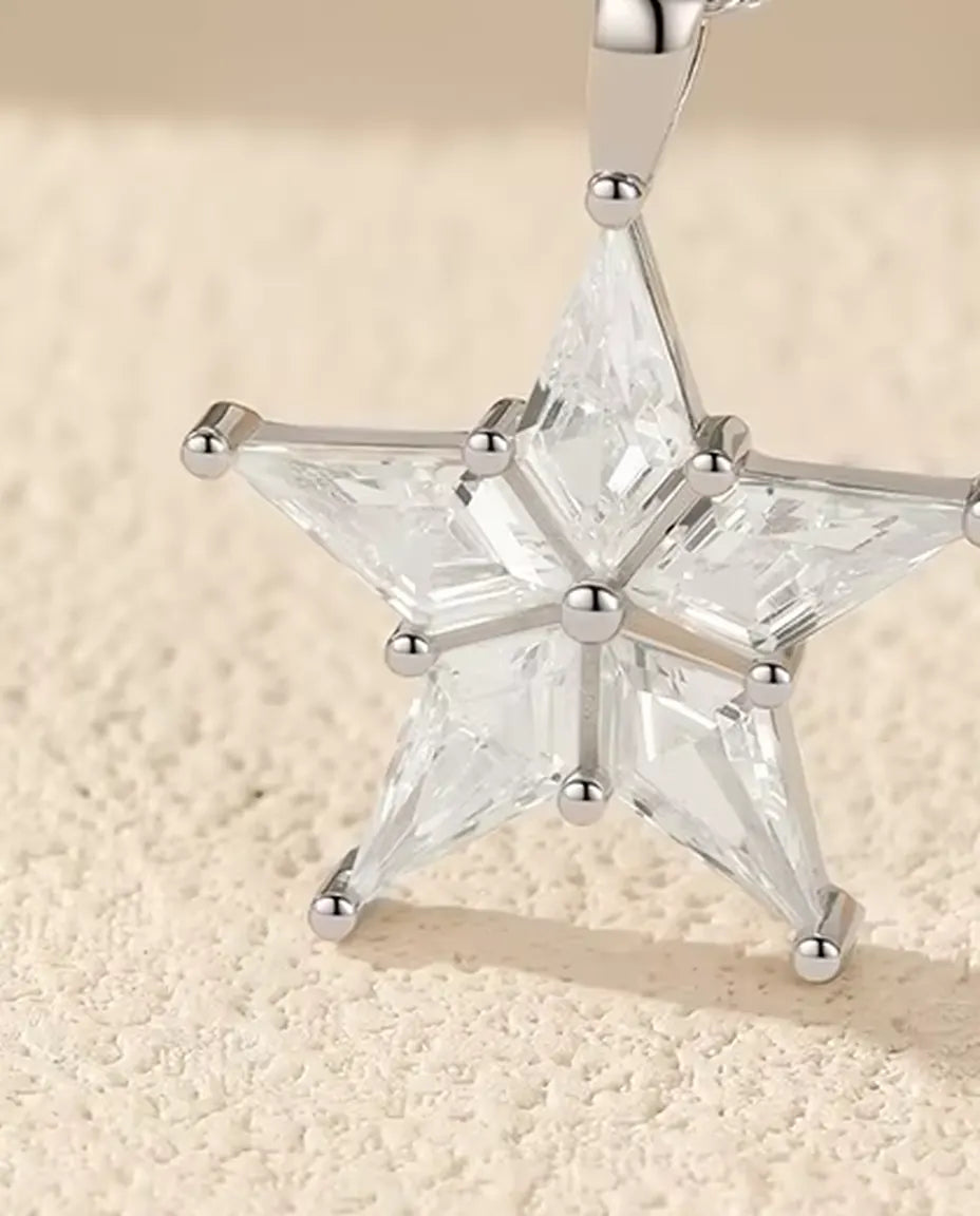 Star Pendant Necklace - Kite Cut Zirconia Five Point Star, 18 mm, on a 40 + 5 cm 925 Sterling Silver Chain