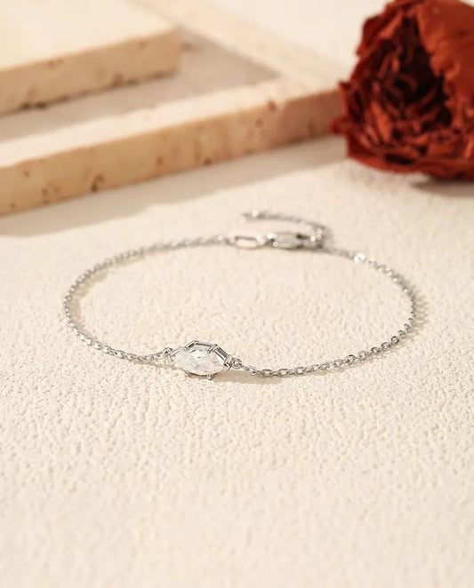 Marquise Moissanite Bracelet - 0.50 ct 4 x 8 mm D Colour Stone on a Dainty Chain, 925 Sterling Silver