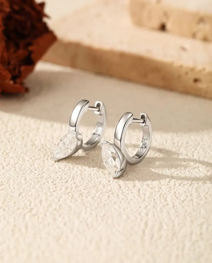 Marquise Moissanite Drop Huggie Earrings - 0.50 ct 4 x 8 mm Stone per Earring, 14.5 mm Drop, 925 Sterling Silver