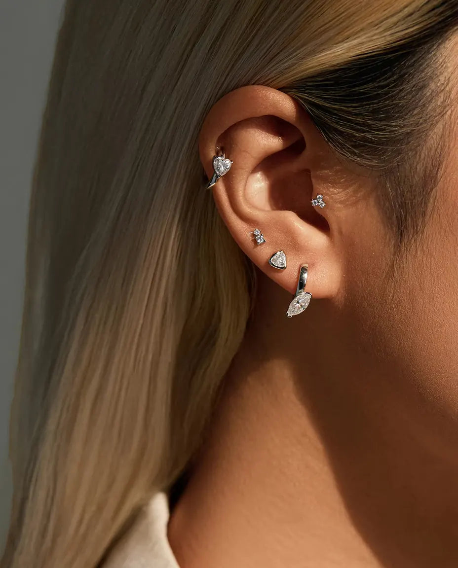 Marquise Moissanite Drop Huggie Earrings - 0.50 ct 4 x 8 mm Stone per Earring, 14.5 mm Drop, 925 Sterling Silver