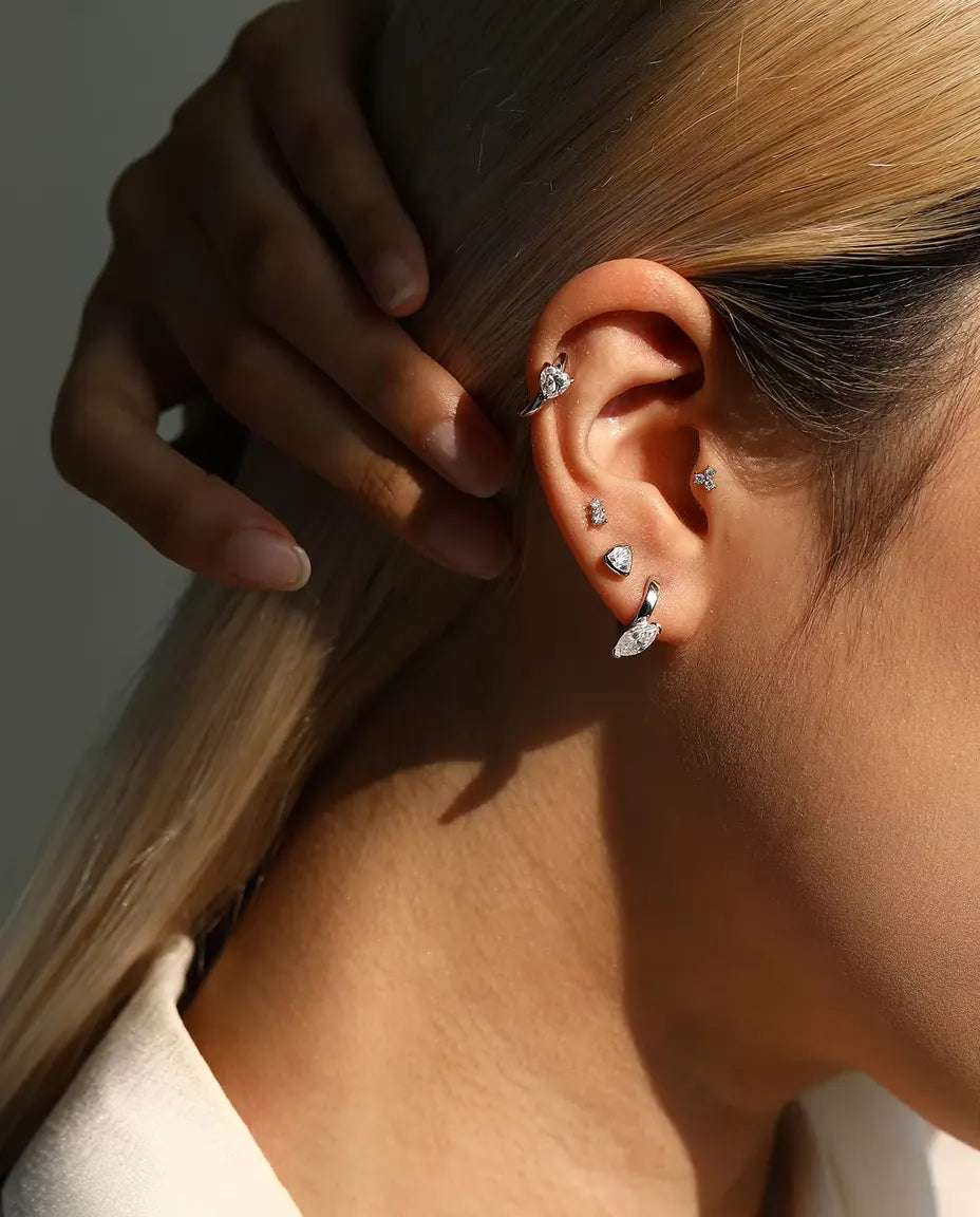 Marquise Moissanite Drop Huggie Earrings - 0.50 ct 4 x 8 mm Stone per Earring, 14.5 mm Drop, 925 Sterling Silver