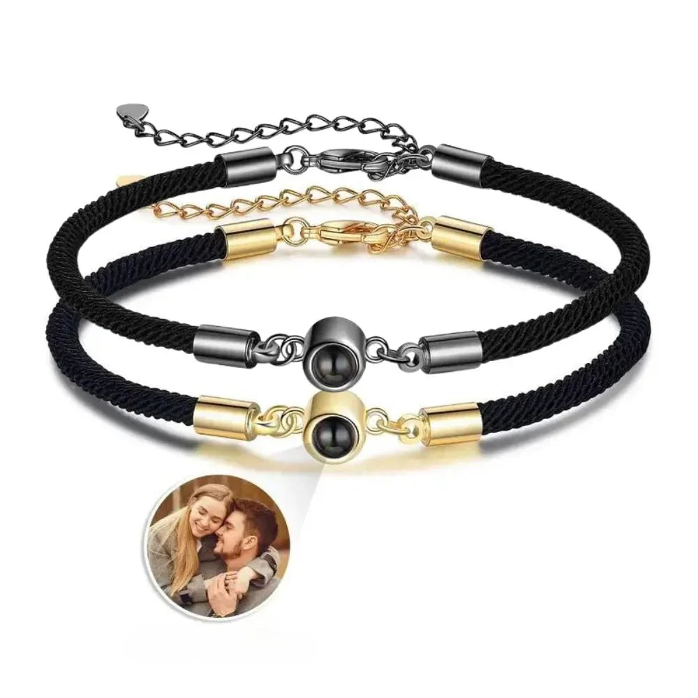 Photo Projection Couple Bracelets, Matching Bracelets for Couples with Picture Inside, 2 Pieces
