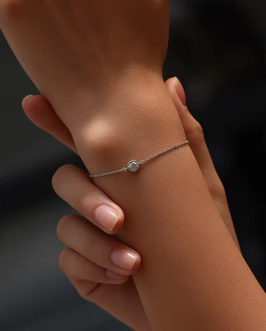 Moissanite Bracelet - 0.30 ct 4 mm Round Stone in a Beaded Bezel on a Fine 925 Sterling Silver Chain, 6.3 to 7.5 in