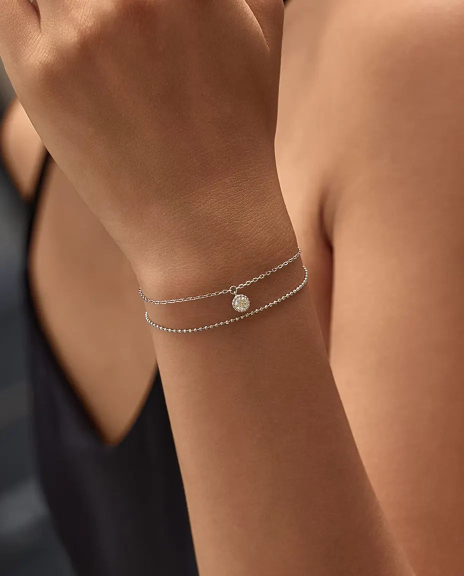 Moissanite Drop Bracelet - 0.50 ct Bezel-Set Round Stone on a Double-Strand 925 Sterling Silver Chain, 16+3 cm