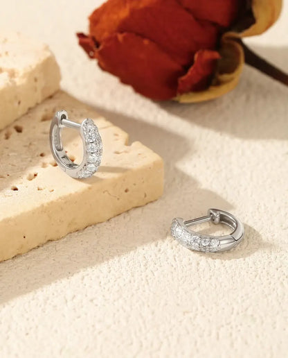 Moissanite Huggie Hoop Earrings for Women - Pave Set D Colour Moissanite on 11 mm Huggies, 925 Sterling Silver