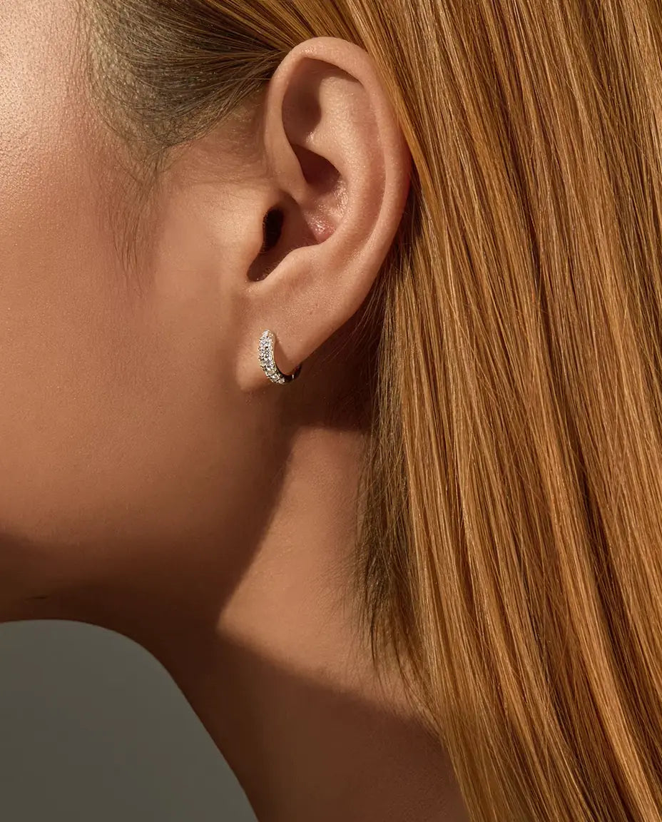Moissanite Huggie Hoop Earrings for Women - Pave Set D Colour Moissanite on 11 mm Huggies, 925 Sterling Silver