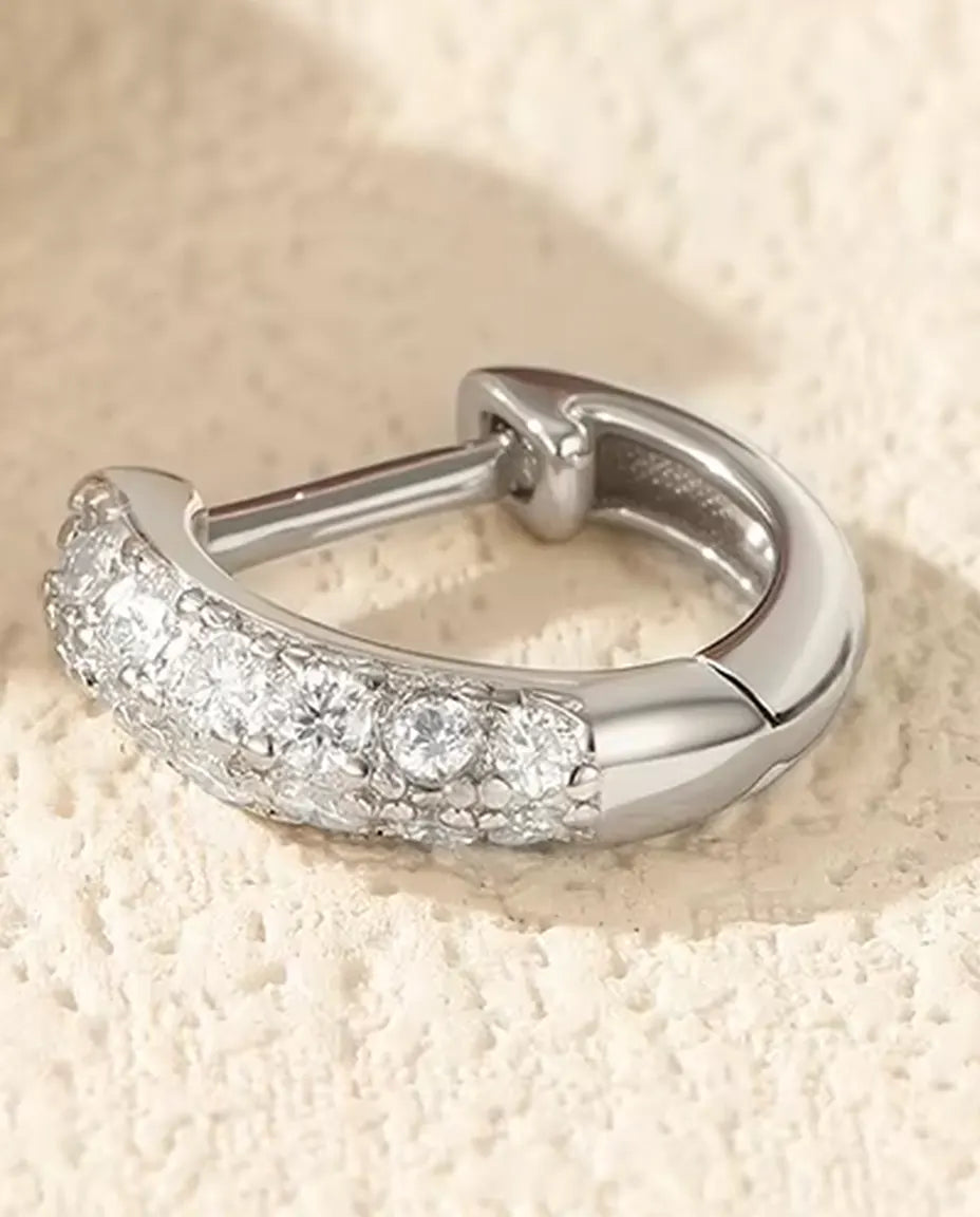Moissanite Huggie Hoop Earrings for Women - Pave Set D Colour Moissanite on 11 mm Huggies, 925 Sterling Silver
