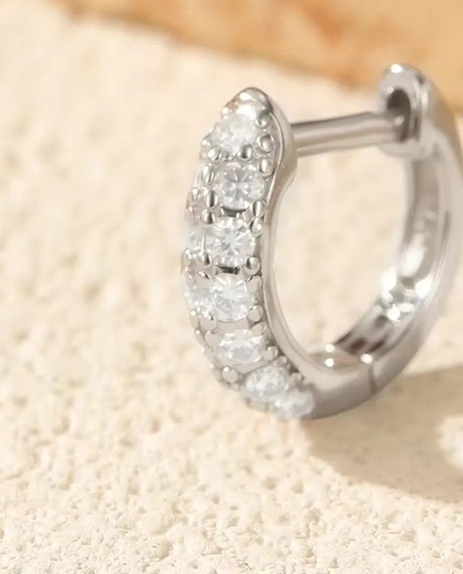 Moissanite Huggie Hoop Earrings for Women - Pave Set D Colour Moissanite on 11 mm Huggies, 925 Sterling Silver