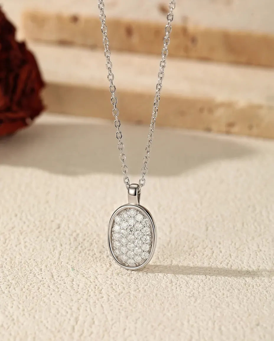 Moissanite Pavé Necklace – Oval Cluster Pendant in 925 Sterling Silver, D Colour VVS1 Vintage