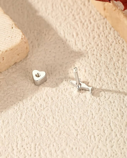 Shark Stud Earrings in 925 Sterling Silver with Moissanite - with the heart-shaped back taken off and set beside it