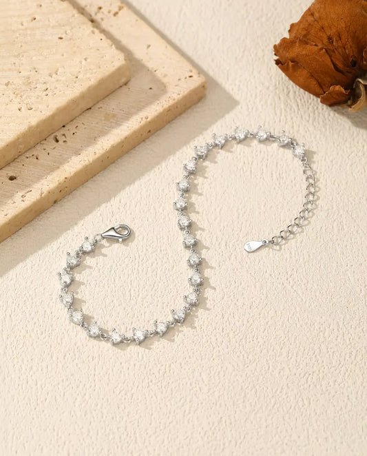 Moissanite Station Bracelet - 24 Round D Colour Stones Spaced on 925 Sterling Silver, 6.3 in with Extender