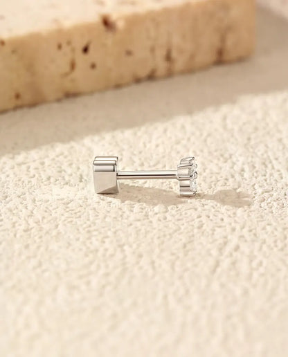 Three-Stone Moissanite Trefoil Stud Earrings in 925 Sterling Silver - side view showing the post and heart-shaped back