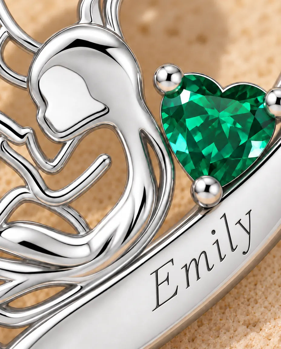 Personalised Mother And Child Necklace With Name - Heart Pendant With Two Simulated Birthstones, Silver