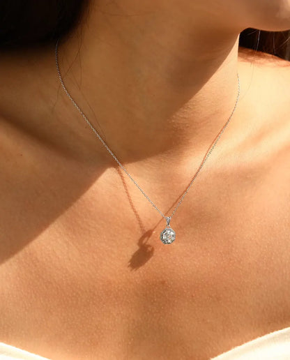 Octagon Halo Pendant Necklace - Step Cut Clear Stone Framed in Pave, 925 Sterling Silver, 40 + 5 cm Chain