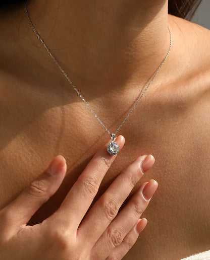 Octagon Halo Pendant Necklace - Step Cut Clear Stone Framed in Pave, 925 Sterling Silver, 40 + 5 cm Chain