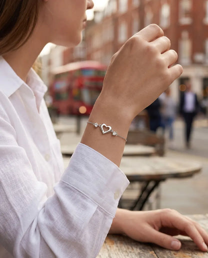 Personalised Birthstone Bracelet With 2 Names - Open Heart Chain Bracelet With Two Simulated Birthstones, Silver