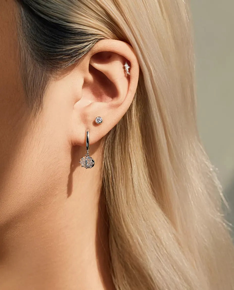 Oval Moissanite Drop Huggie Earrings - 1.00 ct each 5 x 7 mm Oval Stones, 21 mm Drop, 925 Sterling Silver