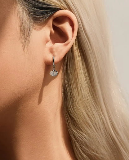 Oval Moissanite Drop Huggie Earrings - 1.00 ct each 5 x 7 mm Oval Stones, 21 mm Drop, 925 Sterling Silver