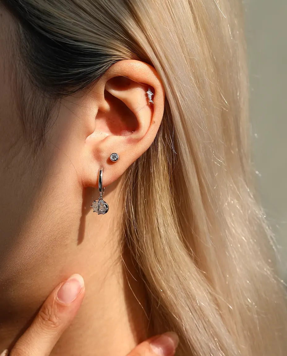 Oval Moissanite Drop Huggie Earrings - 1.00 ct each 5 x 7 mm Oval Stones, 21 mm Drop, 925 Sterling Silver