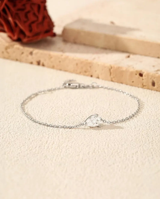 Pear Cut Moissanite Bracelet - 0.80 ct 5 x 7 mm D Colour Teardrop on a Dainty 925 Sterling Silver Chain, 16+3 cm
