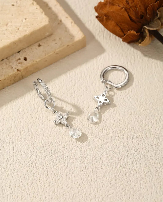 Pear Moissanite Drop Earrings - 0.8 ct Teardrop per Earring on Clover Links, 925 Sterling Silver Huggie Hoops, 34 mm