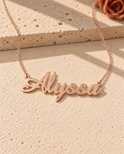 Personalised Script Name Necklace in 925 Sterling Silver - Custom Calligraphy Nameplate - in rose gold finish