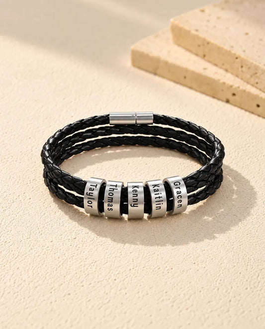 Personalised Men's Leather Bracelet for Him - front view