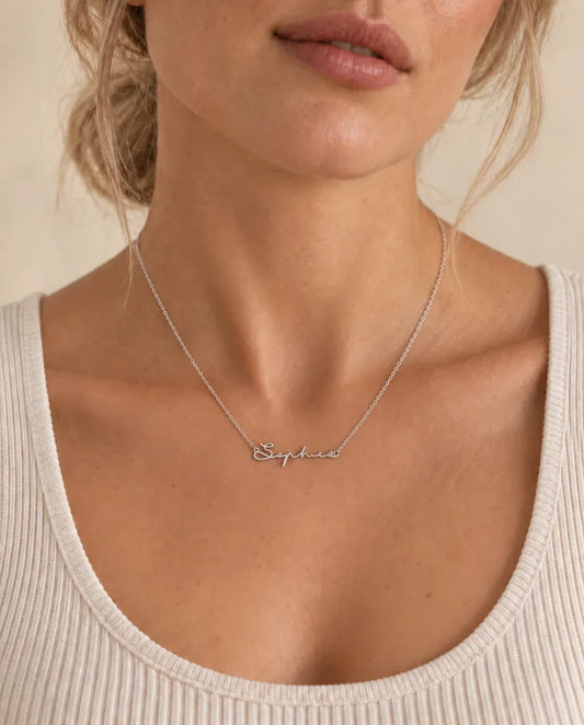 Personalised Cursive Name Necklace - worn on a model