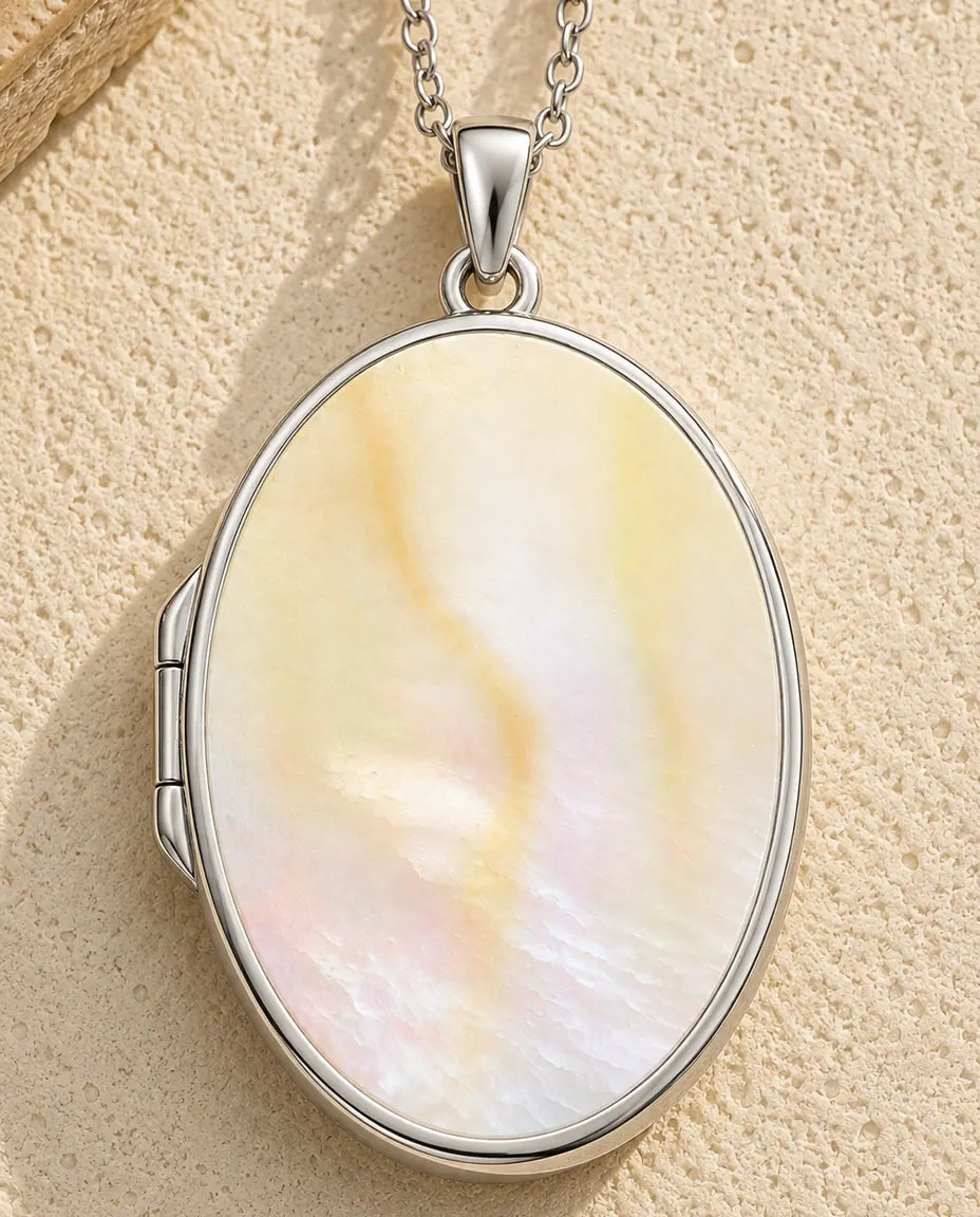 Personalised Photo Locket Necklace That Holds 2 Pictures - Rose Bouquet Oval Locket With Mother of Pearl Back, Silver or Gold