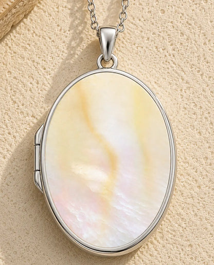 Personalised Photo Locket Necklace That Holds 2 Pictures - Rose Bouquet Oval Locket With Mother of Pearl Back, Silver or Gold