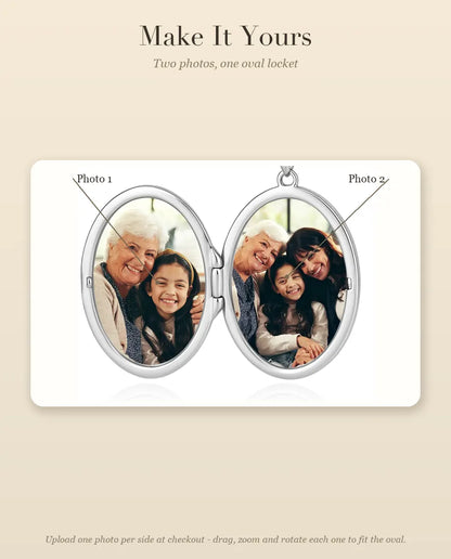 Personalised Photo Locket Necklace That Holds 2 Pictures - Rose Bouquet Oval Locket With Mother of Pearl Back, Silver or Gold
