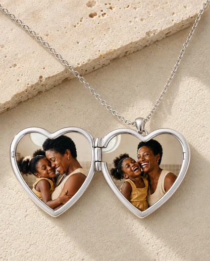 Personalised Photo Locket Necklace That Holds 2 Pictures - Rose Relief Heart Locket With Mother of Pearl Back, Silver or Gold