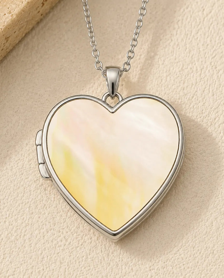 Personalised Photo Locket Necklace That Holds 2 Pictures - Rose Relief Heart Locket With Mother of Pearl Back, Silver or Gold