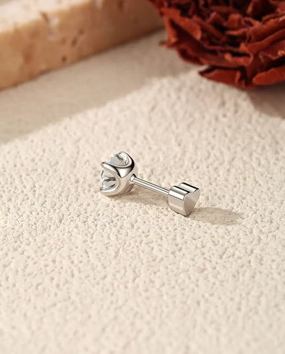 Round Moissanite Four-Prong Stud Earrings in 925 Sterling Silver - side view showing the post and heart-shaped back