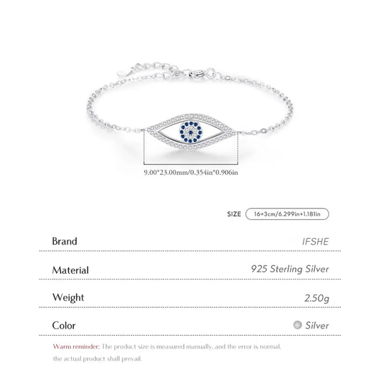 Sterling Silver Evil Eye Bracelet with Zircon - Turkish Lucky Eye Protection