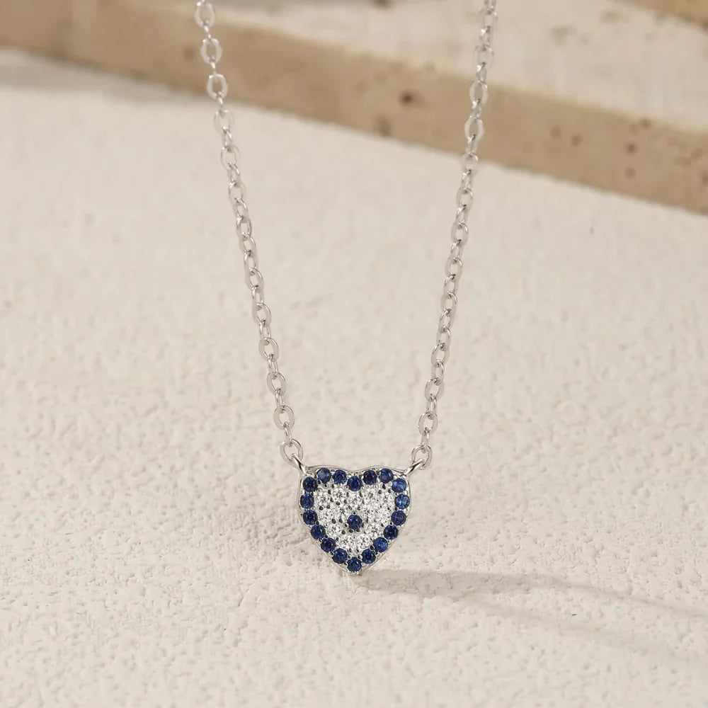 Sterling Silver Heart Evil Eye Choker - Evil Eye Necklace for Women