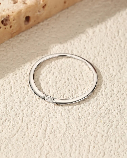 Thin marquise moissanite stacking ring in 925 sterling silver