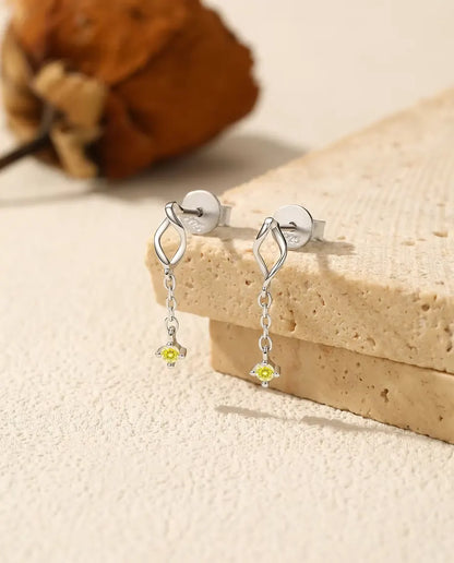 Yellow Moissanite Chain Drop Earrings - 2 mm Canary Stones under a Twisted Marquise Stud, 925 Sterling Silver