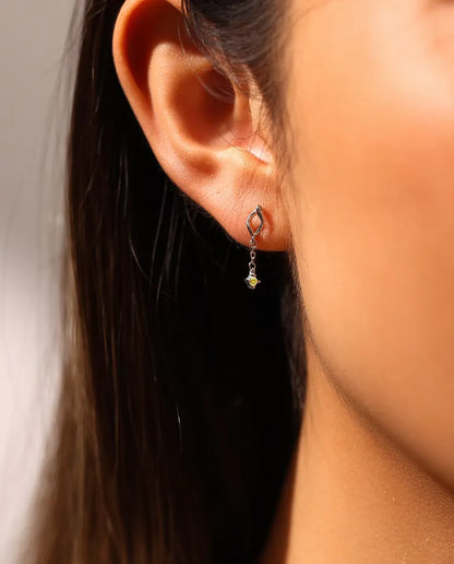 Yellow Moissanite Chain Drop Earrings - 2 mm Canary Stones under a Twisted Marquise Stud, 925 Sterling Silver